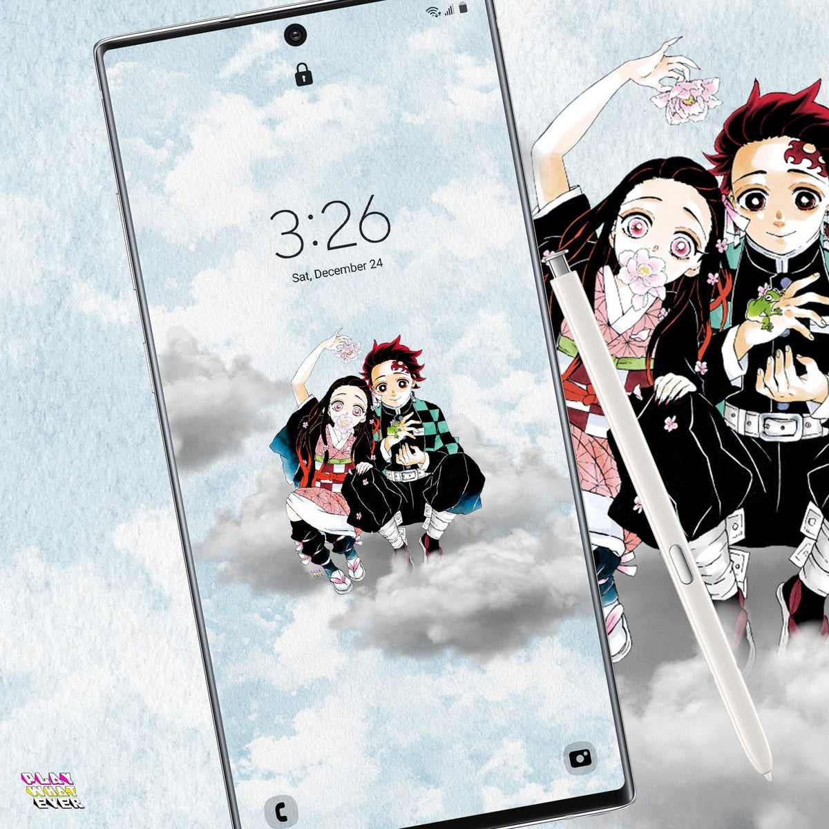 Demon Slayer Tanjiro & Nezuko Siblings on a Cloud Phone Wallpaper