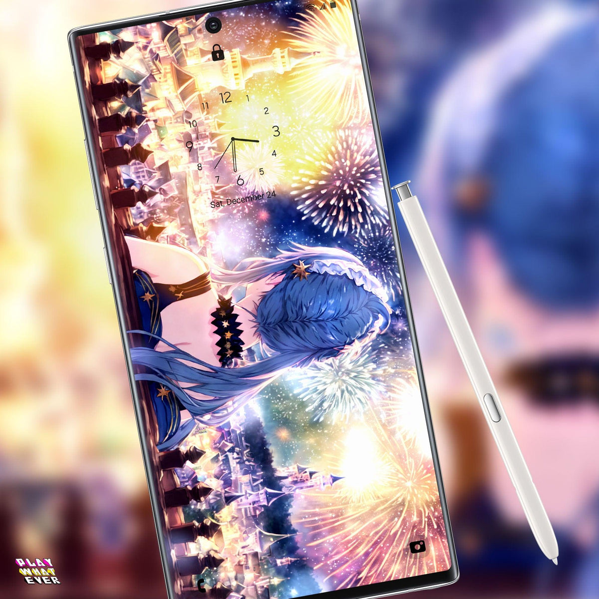 New Year Fireworks Anime Princess Phone Wallpaper