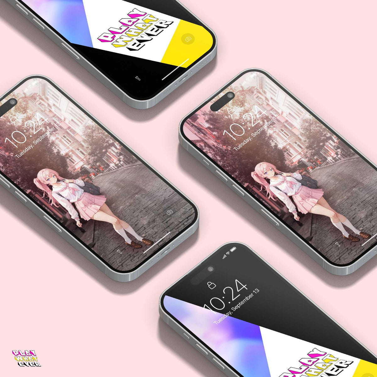 Pink Anime School Girl In Europe Digital Phone Wallpaper