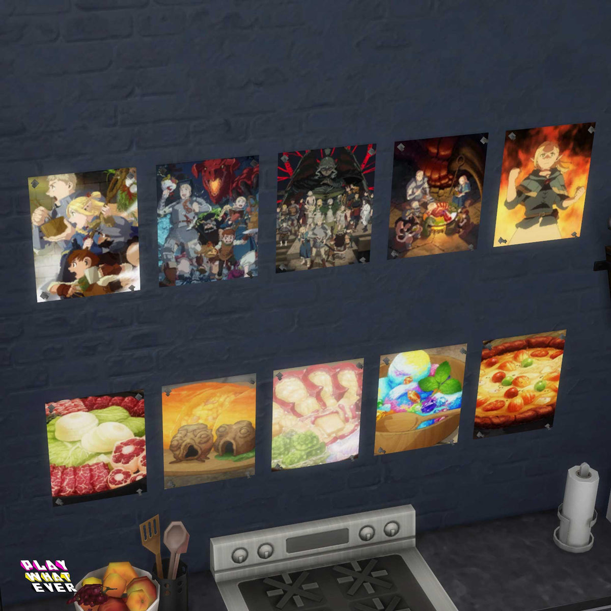 Sims 4 CC Delicious in Dungeon Anime Poster Set