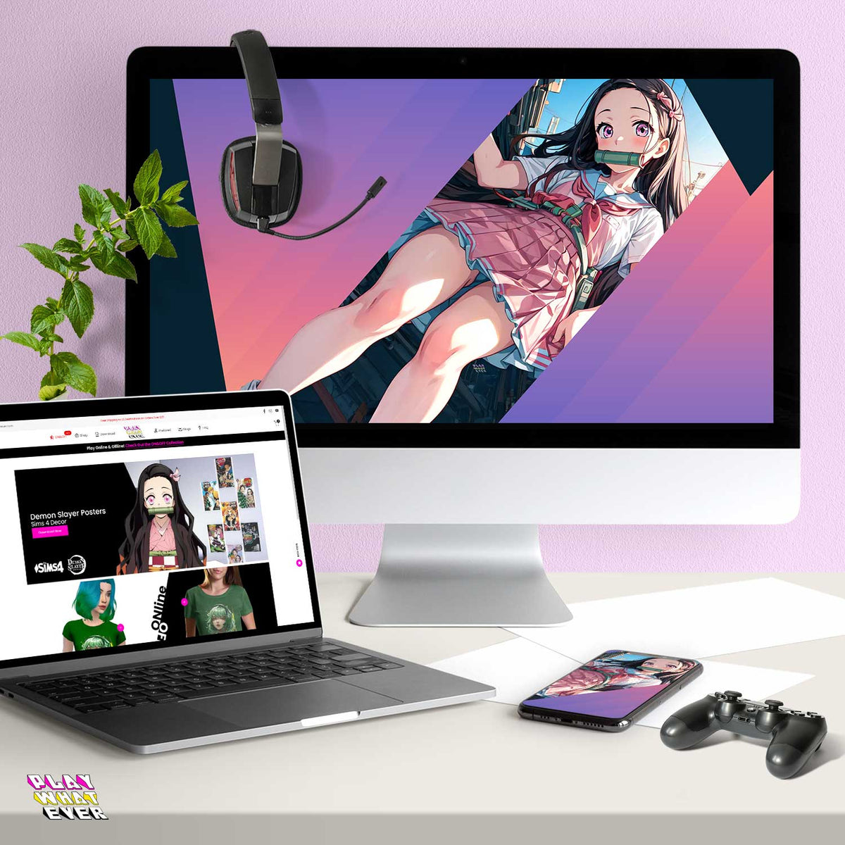 Demon Slayer Nezuko School Girl Stroll Desktop Wallpaper