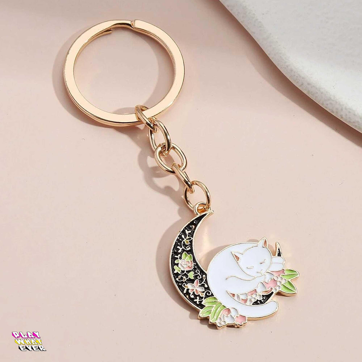 Vintage Moon Cat Dreams Keychain