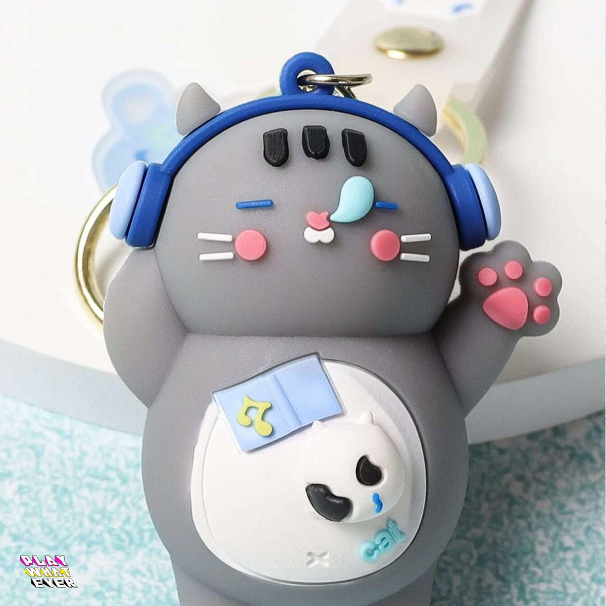 Happy Hour Snoozing & Grooving Cat Keychain