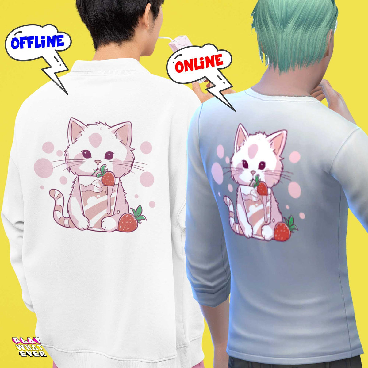 Sims 4 CC Strawberry Catshake Sweatshirt