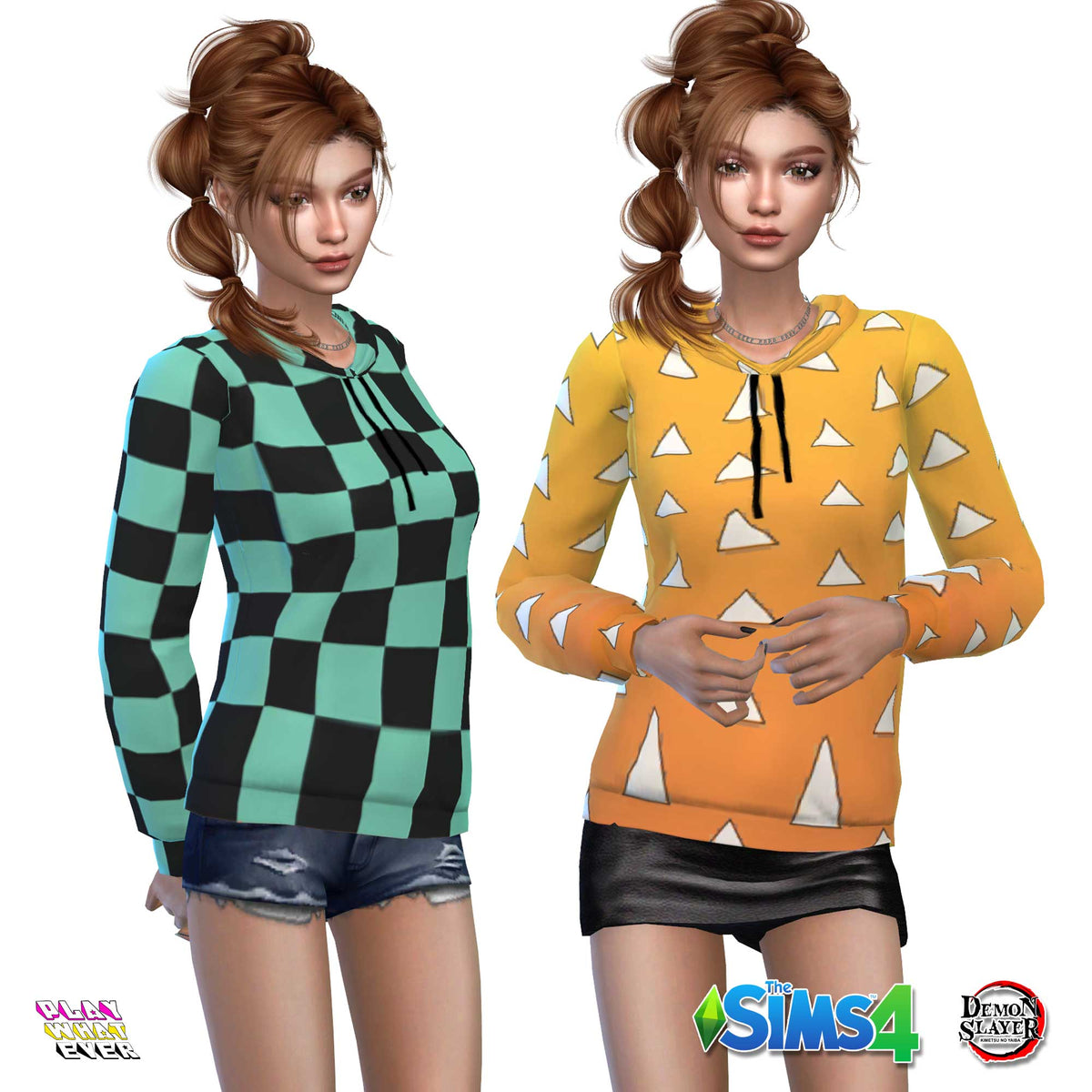 Sims 4 CC Demon Slayer Pattern Hoodies