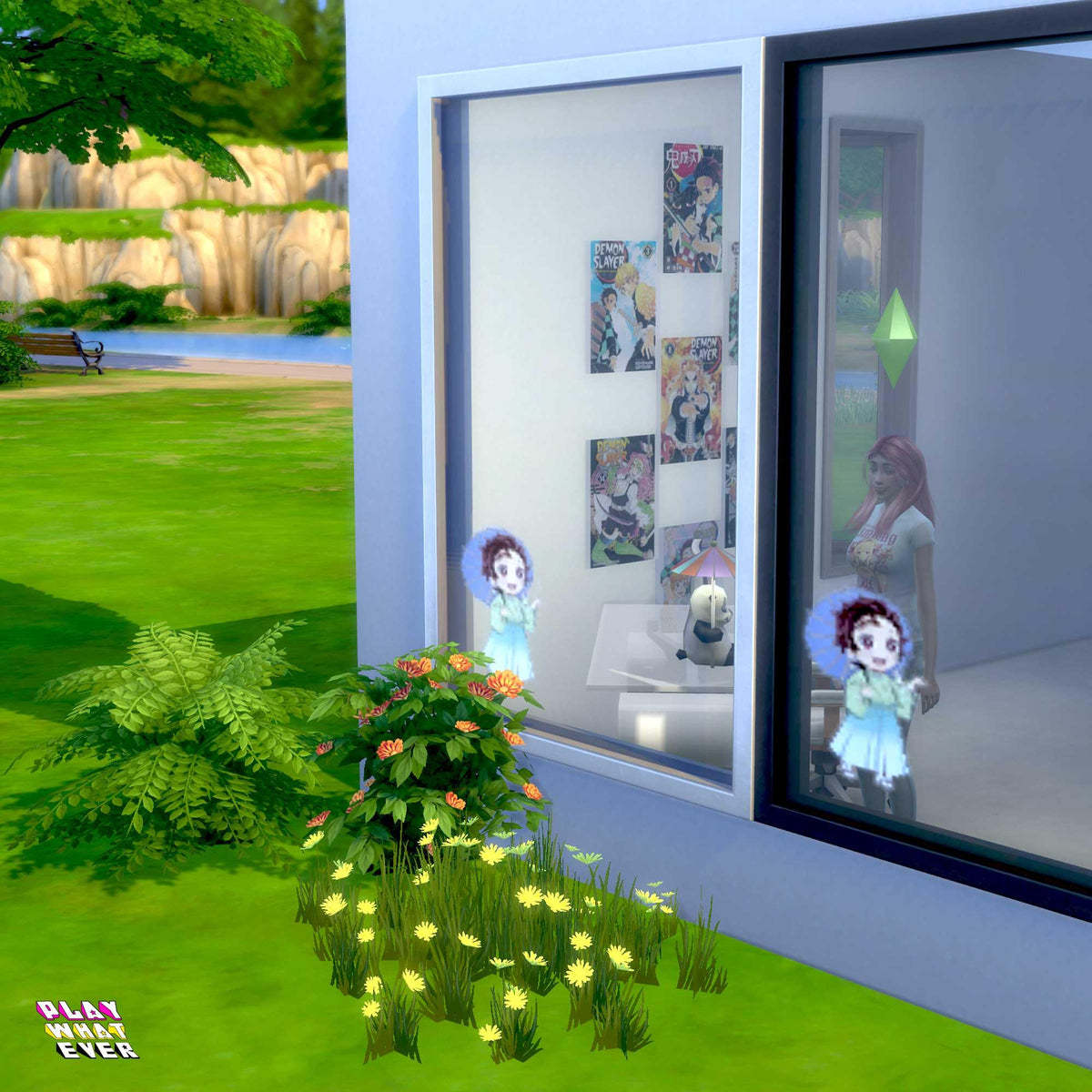 Sims 4 CC Demon Slayer Tanjiro in the Rain Decal Window
