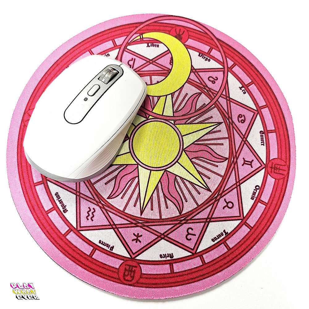 Sailor Moon Zodiac Signs Pink Round Mousepad