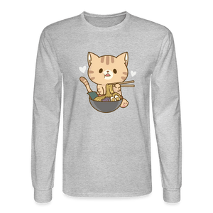 Meow Loves Ramen Long Sleeve T-Shirt - heather gray