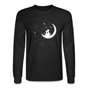Moonlight Cat Love Long Sleeve T-Shirt - black