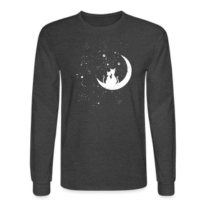 Moonlight Cat Love Long Sleeve T-Shirt - heather black