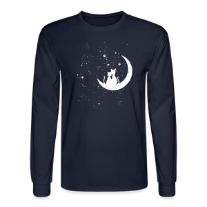 Moonlight Cat Love Long Sleeve T-Shirt - navy