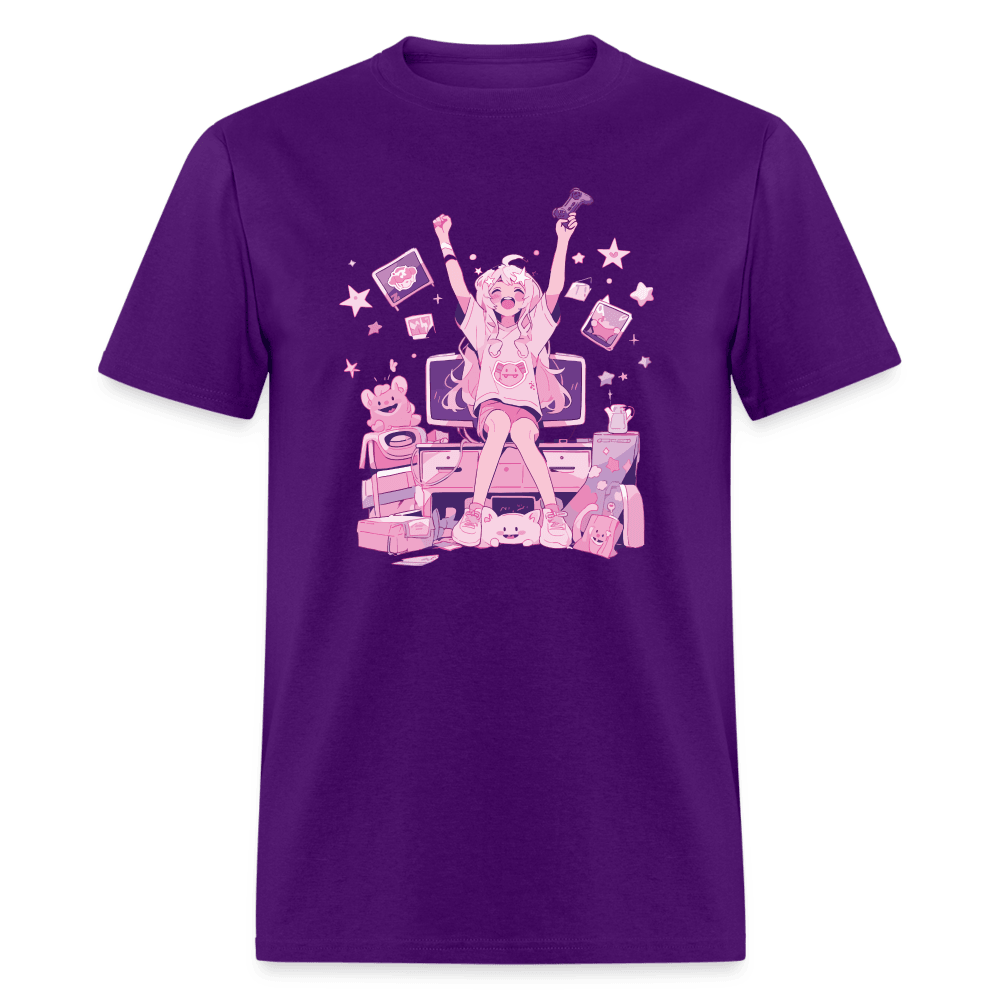 Yay! Girl Gamer Wins Pink Gaming Room T-Shirt - purple