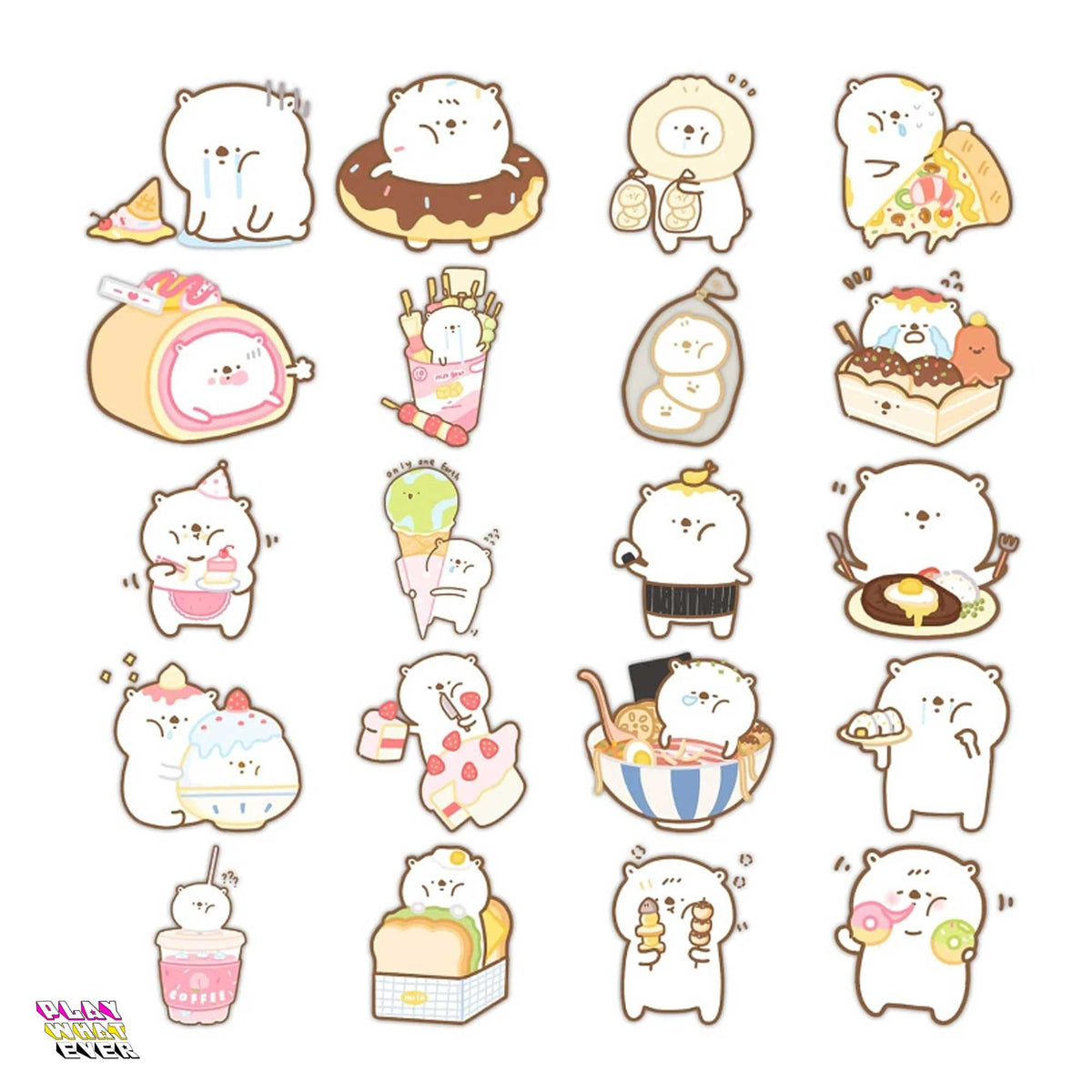 Cute White Polar Bear Loves to Eat Assorted Stickers