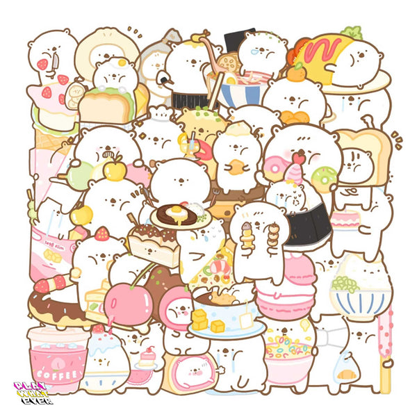 Cute White Polar Bear Loves to Eat Assorted Stickers