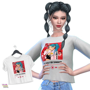 Sims 4 CC I Live for Danger Anime Gunner Cropped Top - PlayWhatever