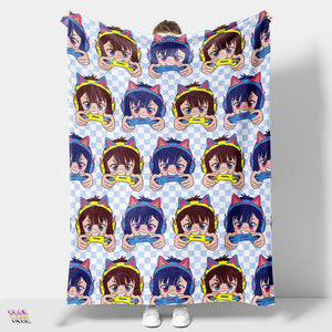 Kawaii Gamer Girl Cat Headphones Blanket - PlayWhatever