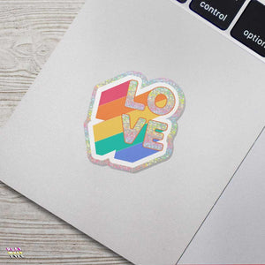 LOVE Rainbow Glitter Waterproof Vinyl Sticker - PlayWhatever