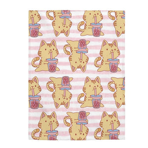 Boba Bubble Tea Cat Velveteen Plush Blanket - PlayWhatever