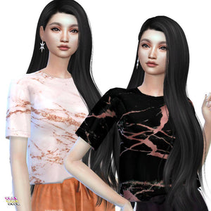 Sims 4 CC Semi-Gloss Timeless Rose Gold Marble Crop Top - PlayWhatever