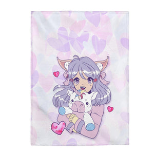 I Love Unicorns Anime Girl Velveteen Plush Blanket - PlayWhatever