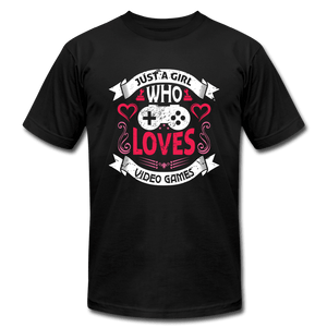 Just A Girl Who Loves Video Games Hearts Unisex Jersey T-Shirt - black