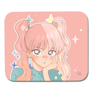 Pastel Pink Anime Girl Sparkles Mouse Pad - white