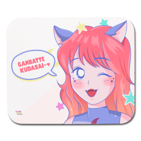 Ganbatte Kudasai Anime Cat Girl Mouse Pad - white