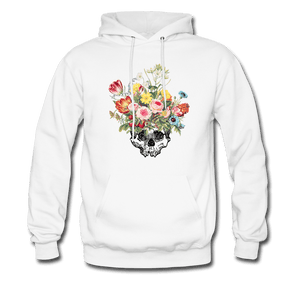 Beautiful Death Flowers & Skull Hoodie - white