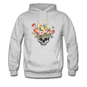 Beautiful Death Flowers & Skull Hoodie - ash