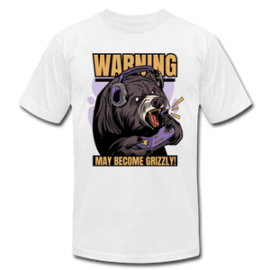 Warning May Become Grizzly Gaming Bear Unisex T-Shirt - white