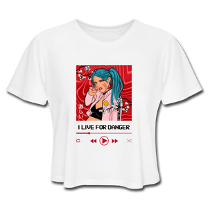 I Live for Danger Anime Gunner Cropped Top - white