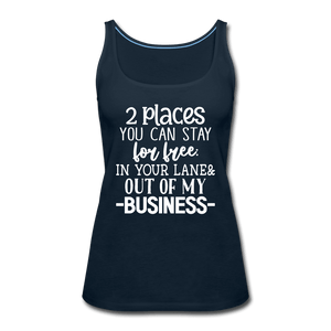 2 Places to Stay for Free Funny Tank Top - deep navy