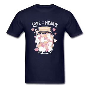 Love in Our Hearts Cute Cat Jar T-Shirt - navy