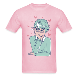 Shy Blushing Anime Boy T-Shirt - light pink