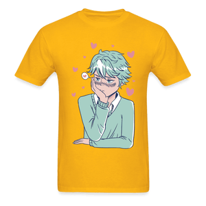 Shy Blushing Anime Boy T-Shirt - gold