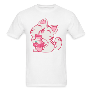 Strawberry Milk Kawaii Neko Cat T-Shirt - white