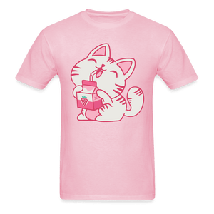 Strawberry Milk Kawaii Neko Cat T-Shirt - light pink
