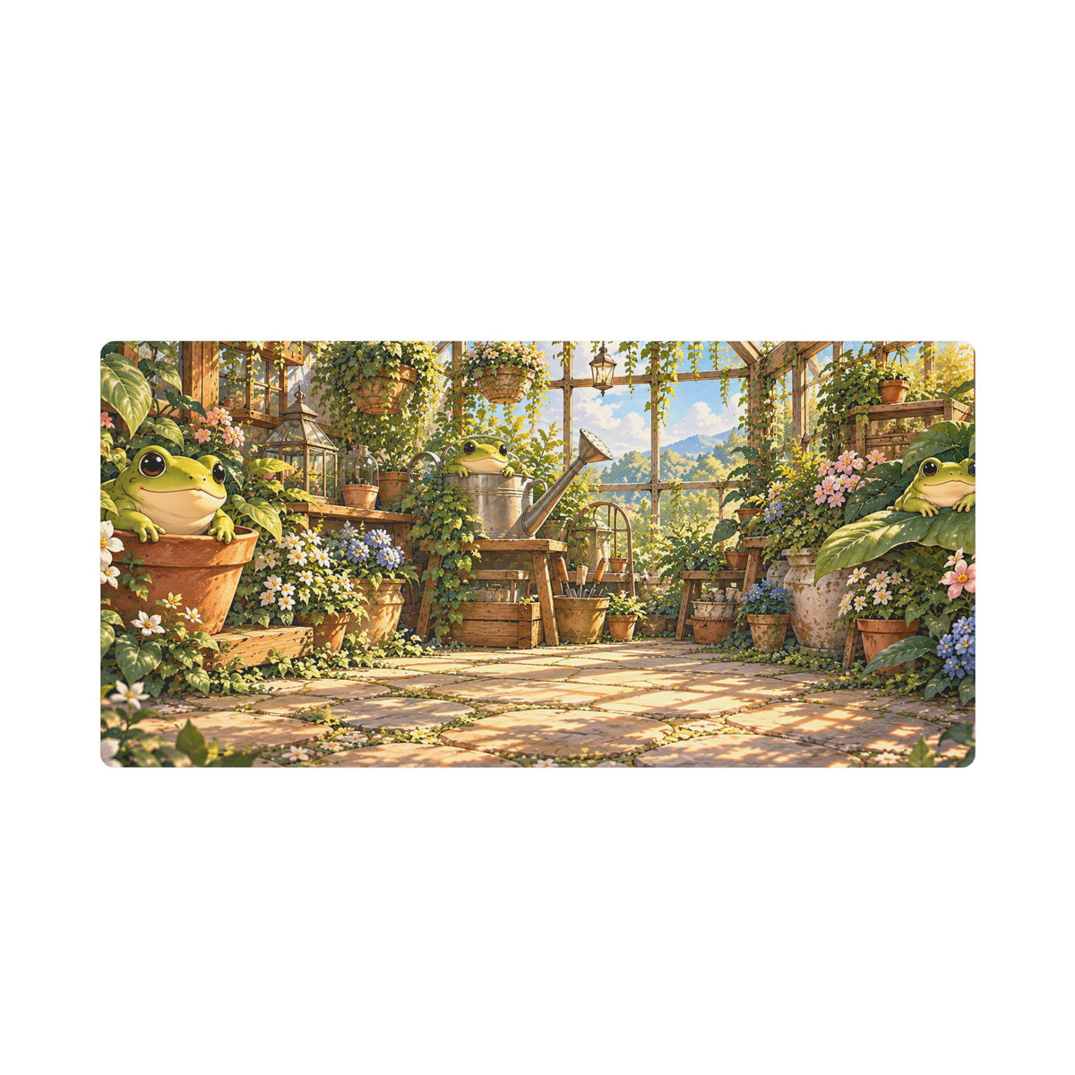 Greenhouse Frog Garden – Cottagecore Desk Mat