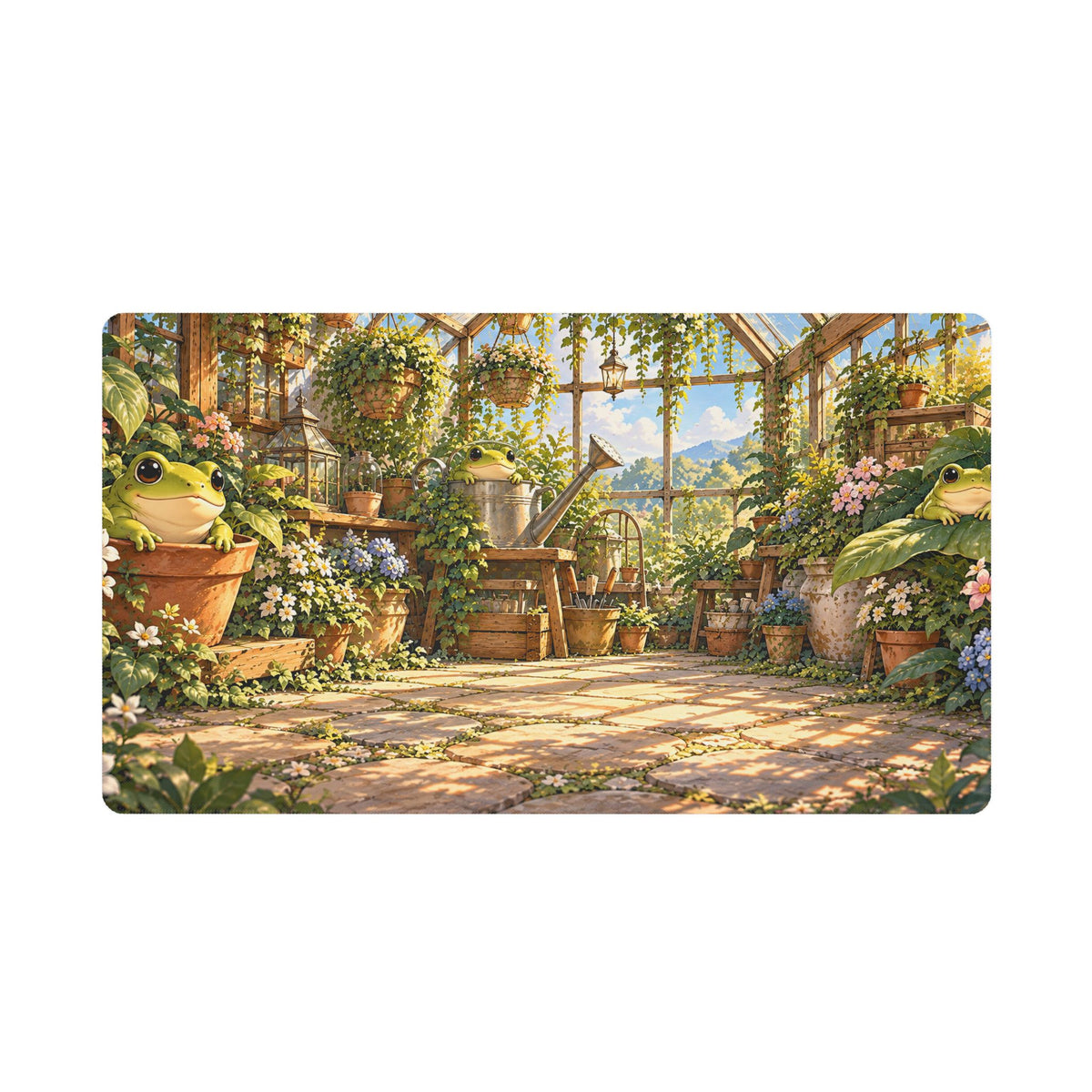 Greenhouse Frog Garden – Cottagecore Desk Mat
