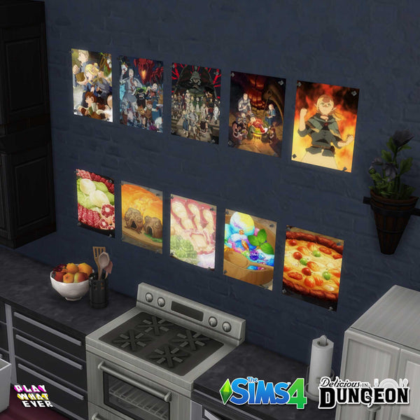 Sims 4 CC Delicious in Dungeon Anime Poster Set