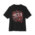 Black Access Forbidden 403 graphic T-shirt with red and silver lettering, chains and padlocks, front view.