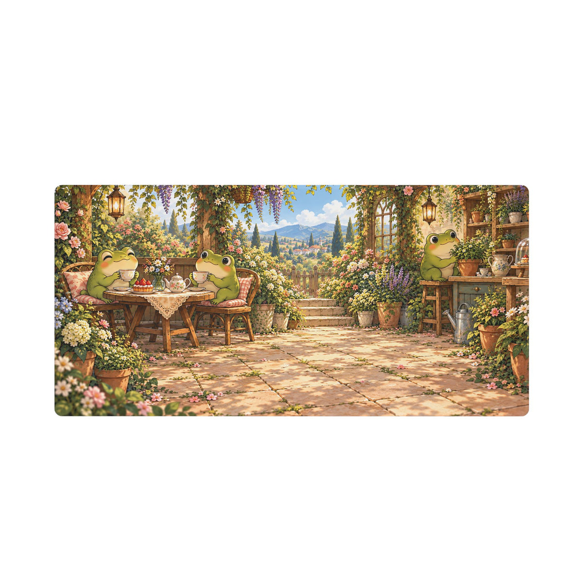Frog Garden Tea Party – Cottagecore Desk Mat