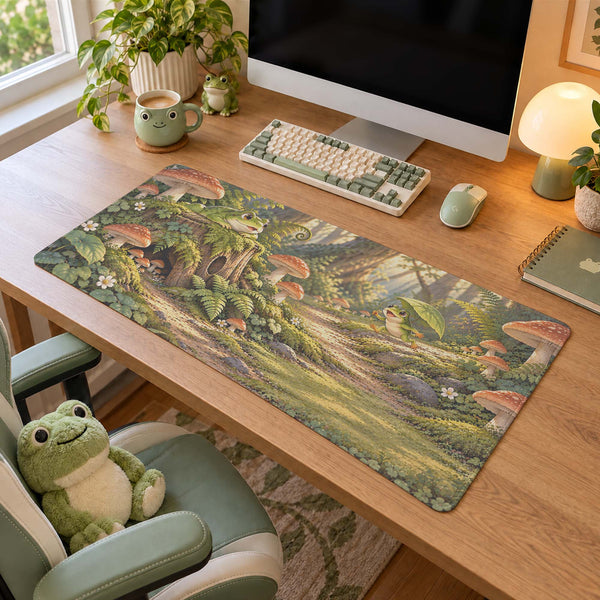 Mushroom Forest Frog – Cottagecore Desk Mat