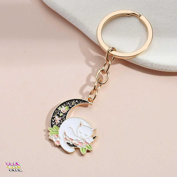 Vintage Moon Cat Dreams Keychain