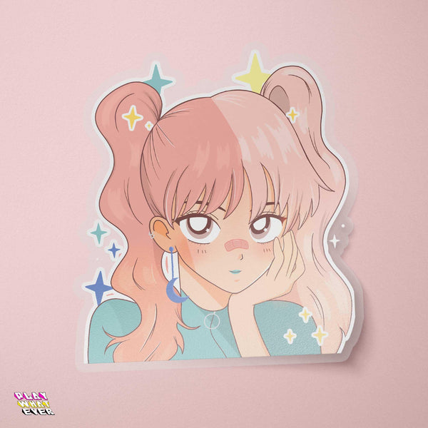 Anime Girl Pink Hair Mysterious Smile Sticker