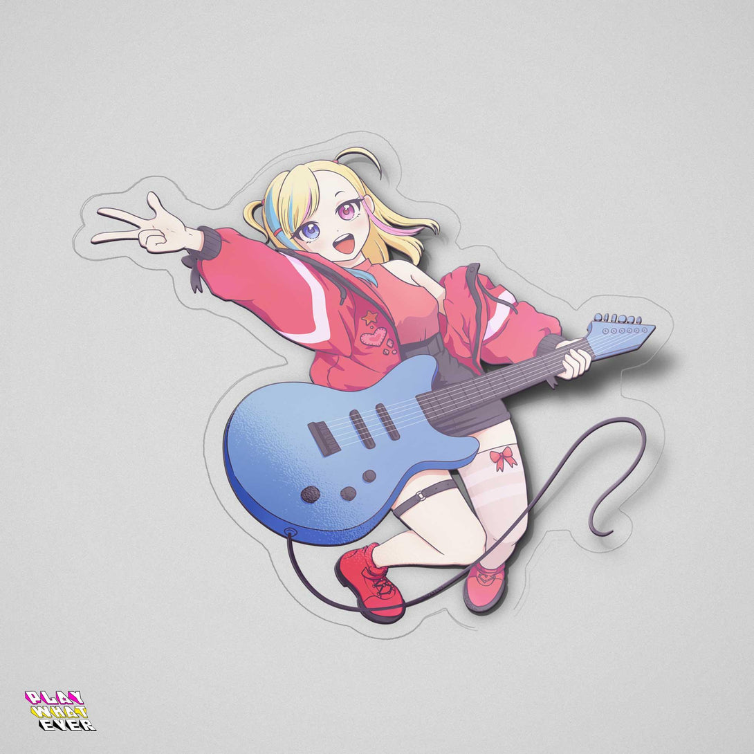 Anime Music Guitar Girl Waterproof Transparent Vinyl Sticker - PlayWhatever