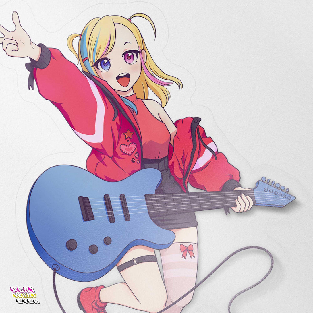 Anime Music Guitar Girl Waterproof Transparent Vinyl Sticker - PlayWhatever