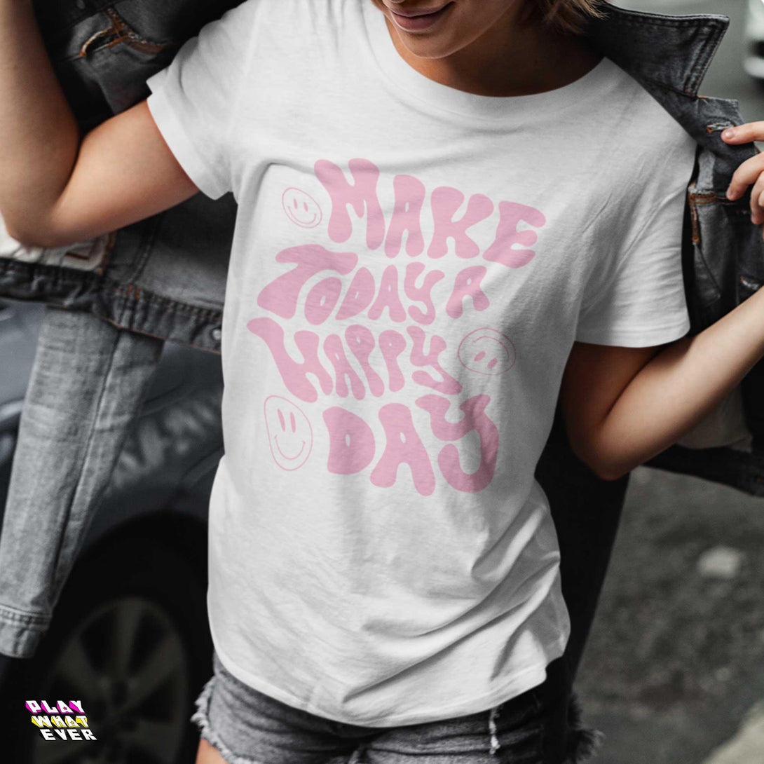Make Today a Happy Day Smiley Face T-Shirt - PlayWhatever