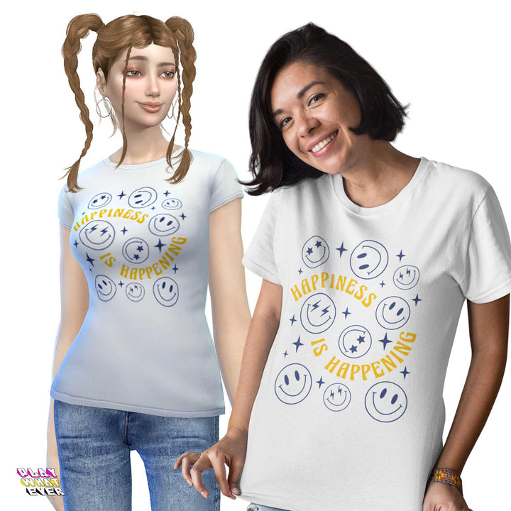 Happiness is Happening Positive Vibe Smiley Shirt - PlayWhatever