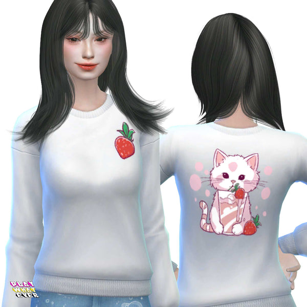 Sims 4 CC Strawberry Catshake Sweatshirt